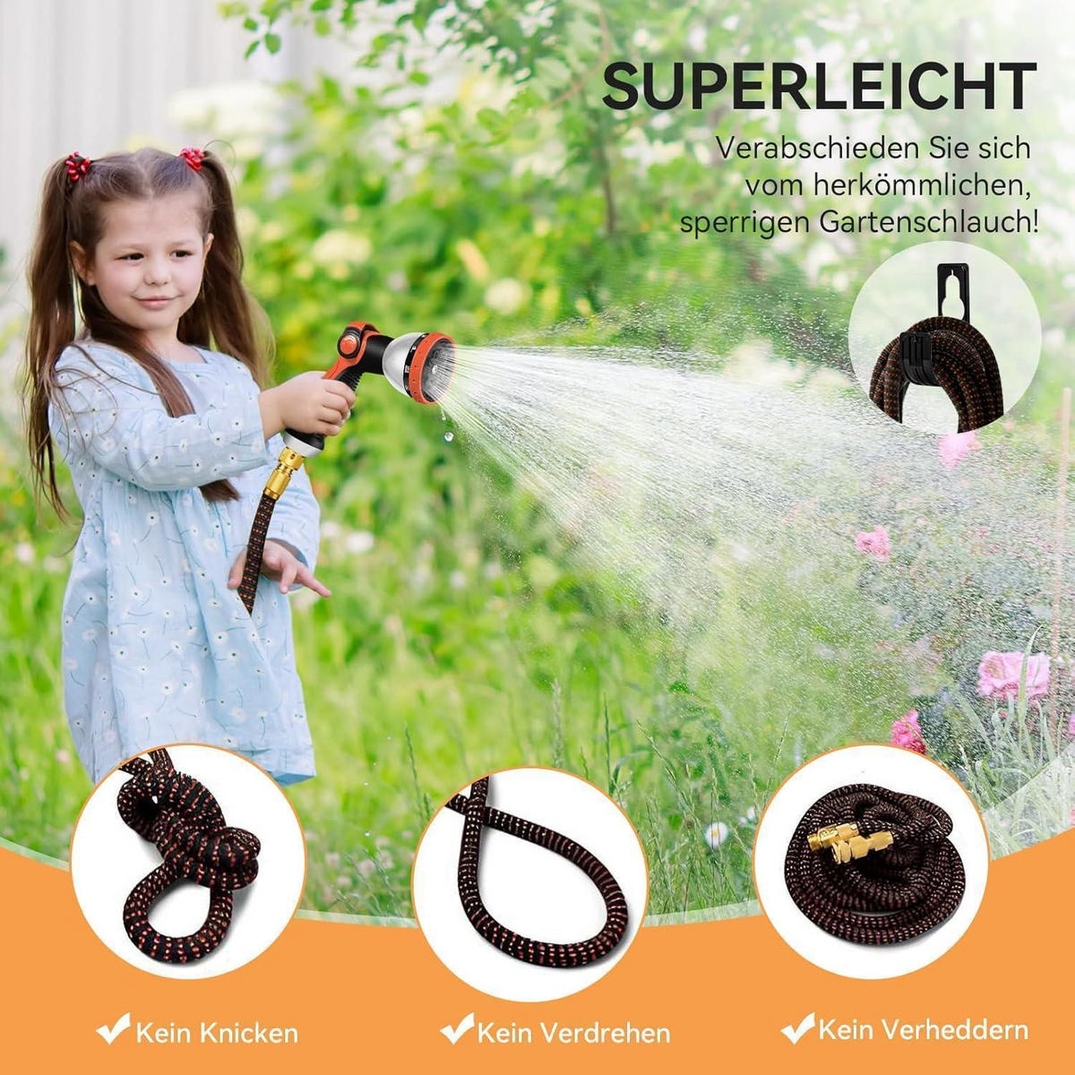 GARTENSCHLAUCH 30 m Schwarz-orange - Multicolor, Textil (28cm)