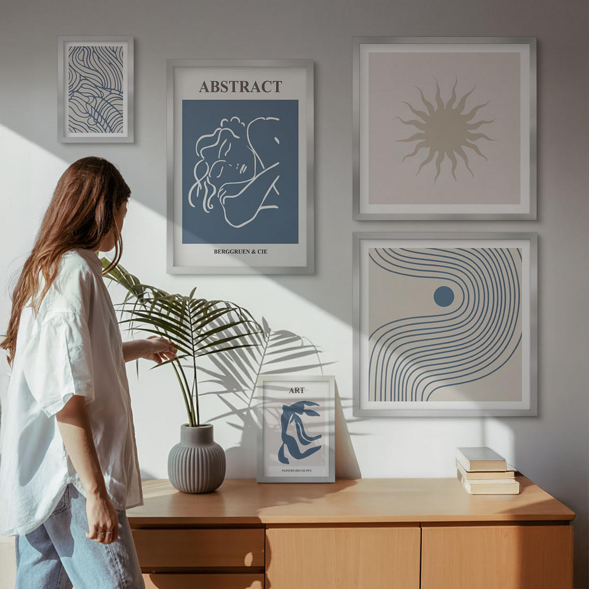 WANDBILDER 5er Set - 50x50 cm & 20x30 cm & 40x60 cm Silberner Rahmen - Matisses stilvolle abstrakte Muster - Silberfarben, Kunststoff (40/60cm) - ArtPrintCave