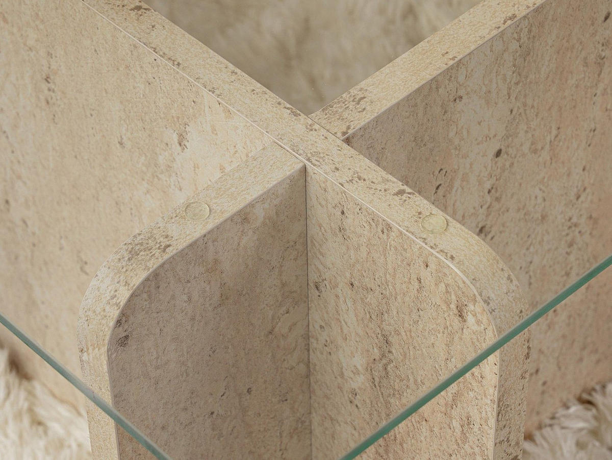 COUCHTISCH - Sicherheitsglas - Travertin-Optik - Beige & Transparent - AZRA - Transparent/Creme, Holz (65/105/30cm) - Vente-Unique