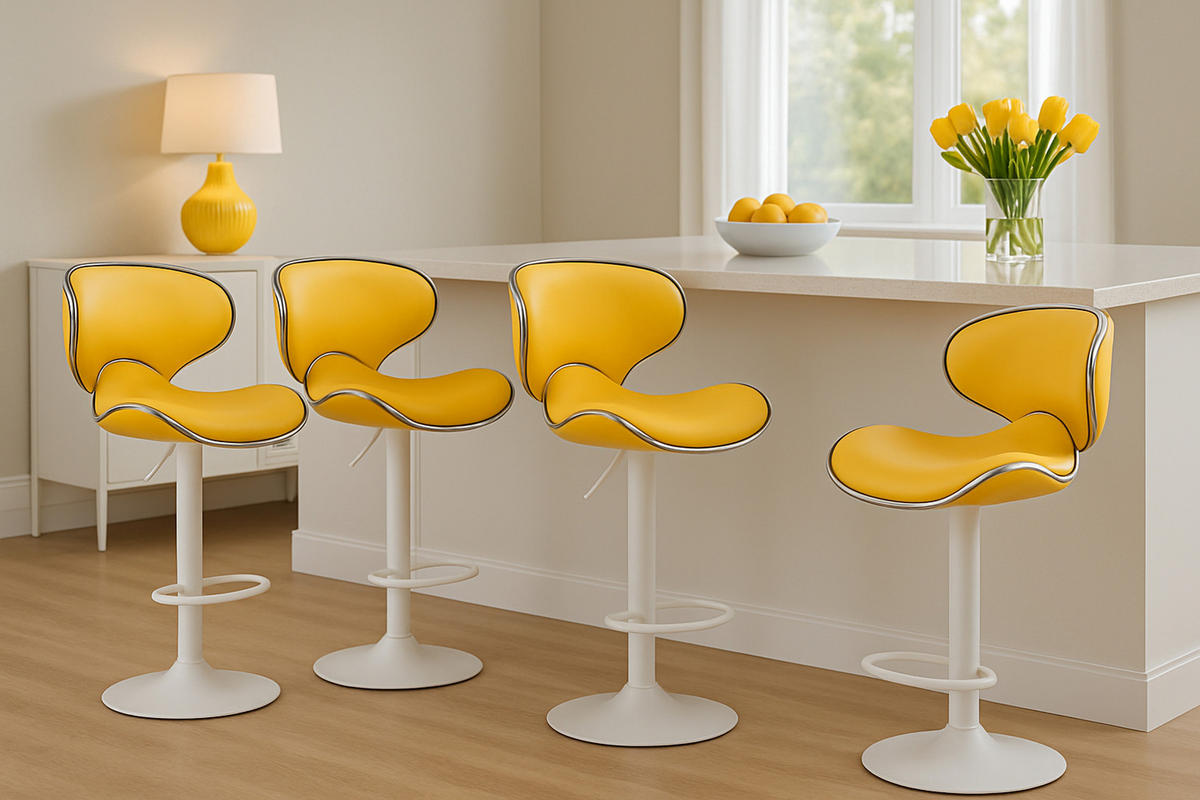 BARHOCKER 2er Set Las-Mallorcas Kunstleder weiß gelb - Gelb/Weiß, Kunststoff/Metall (46/108/49cm) - TPFLiving