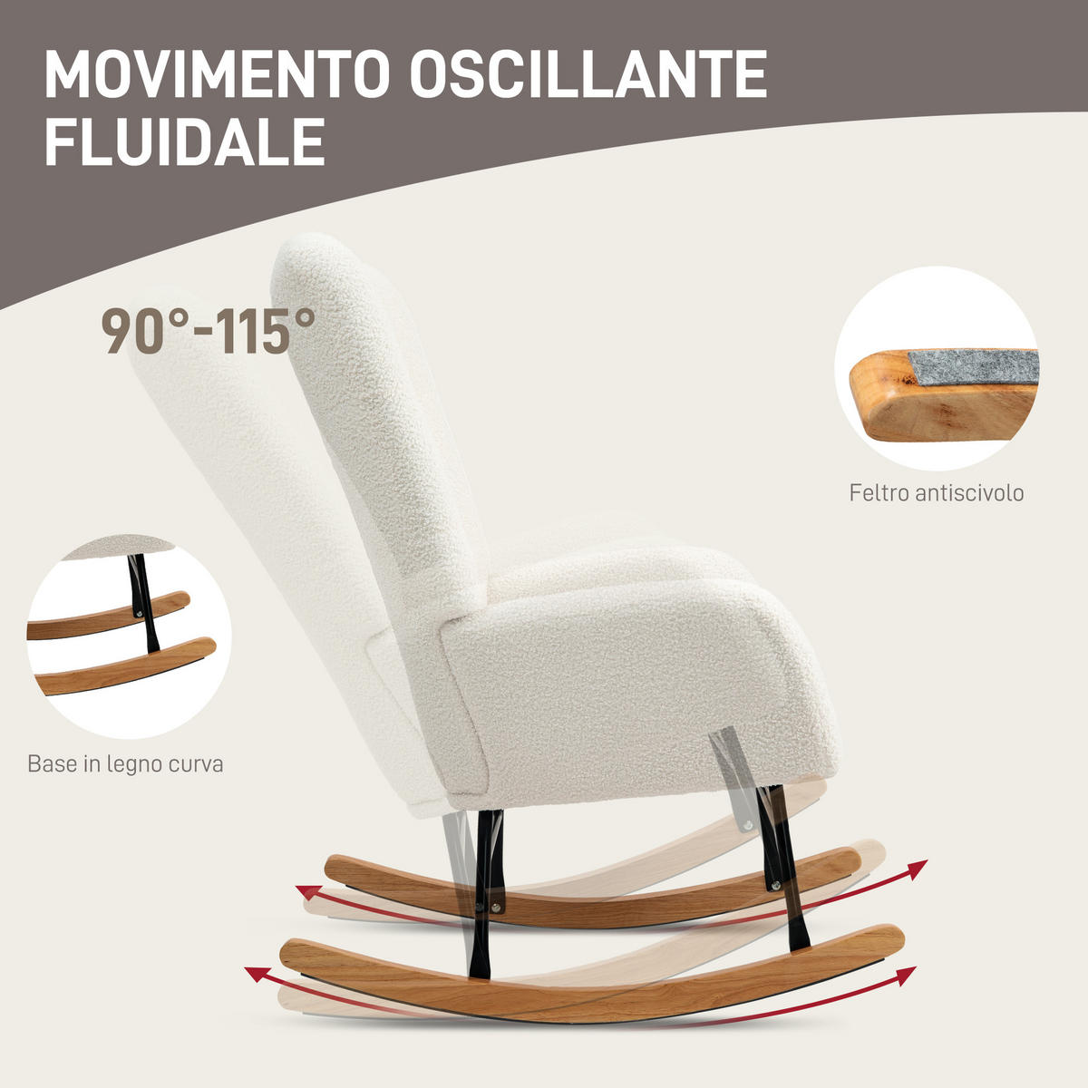 SCHAUKELSTUHL Teddy-Velvet Metall Holz 70x94x100 cm Bianco Crema - Creme, Textil (94/100/70cm) - Vallsero