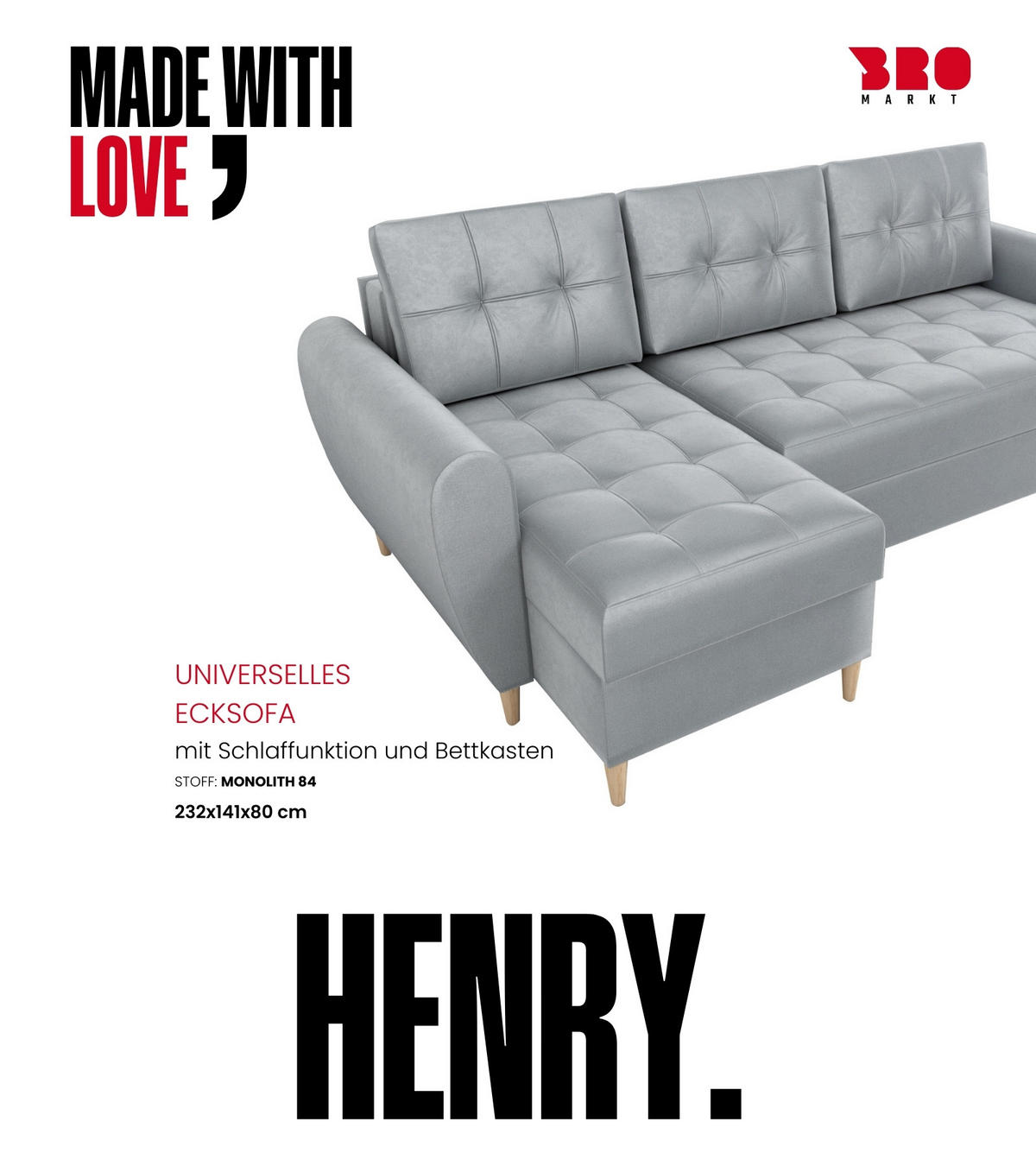 ECKSOFA Henry mit Schlaffunktion Grau Samtstoff - Grau, Textil (232/141cm) - Bromarkt