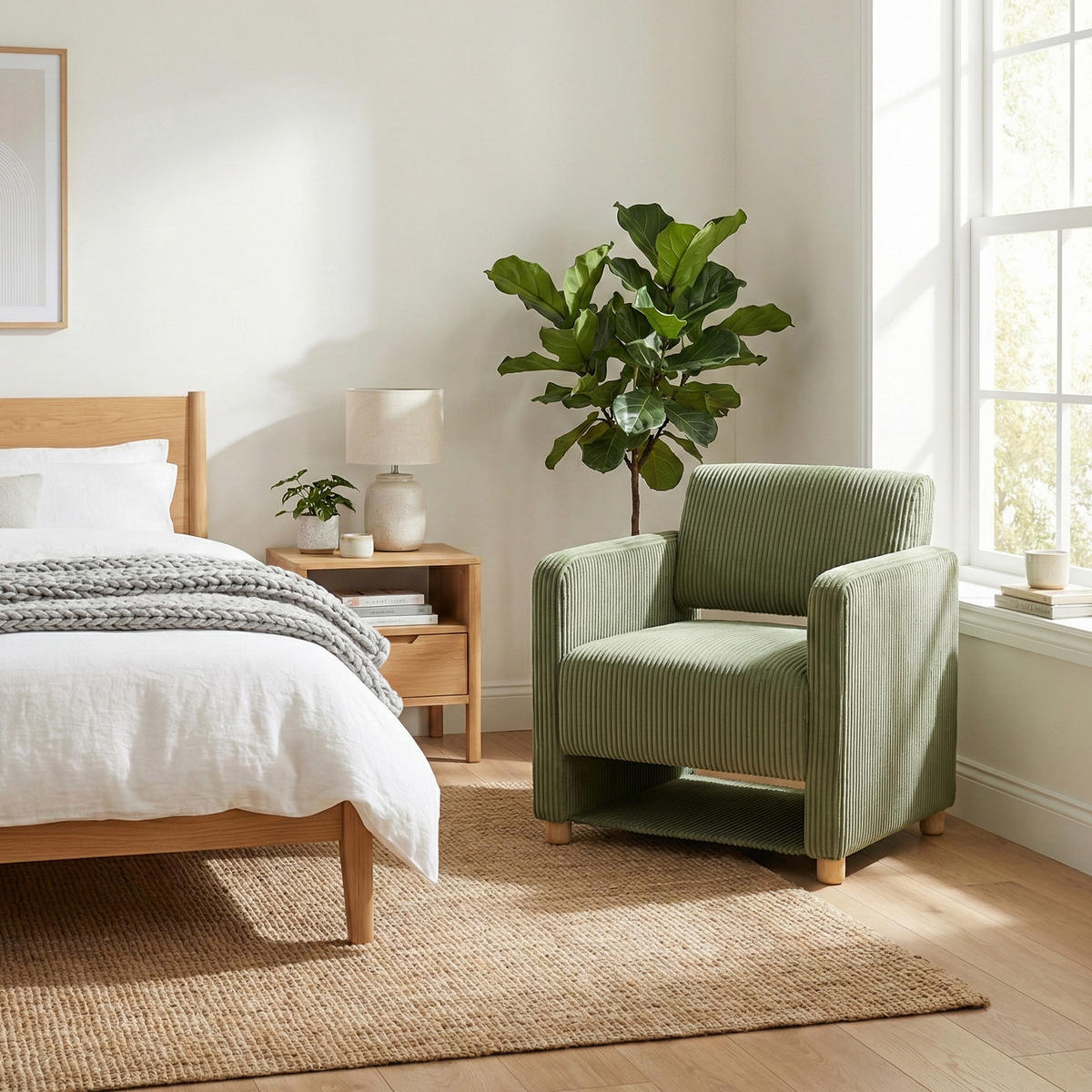 SESSEL, Gepolsterte breite Sitzfläche mit Armlehnen, Cordbezug, Massivholzfüße, Grün - Grün, Holz/Textil (66/76.5/73.5cm) - Meubles Cosy