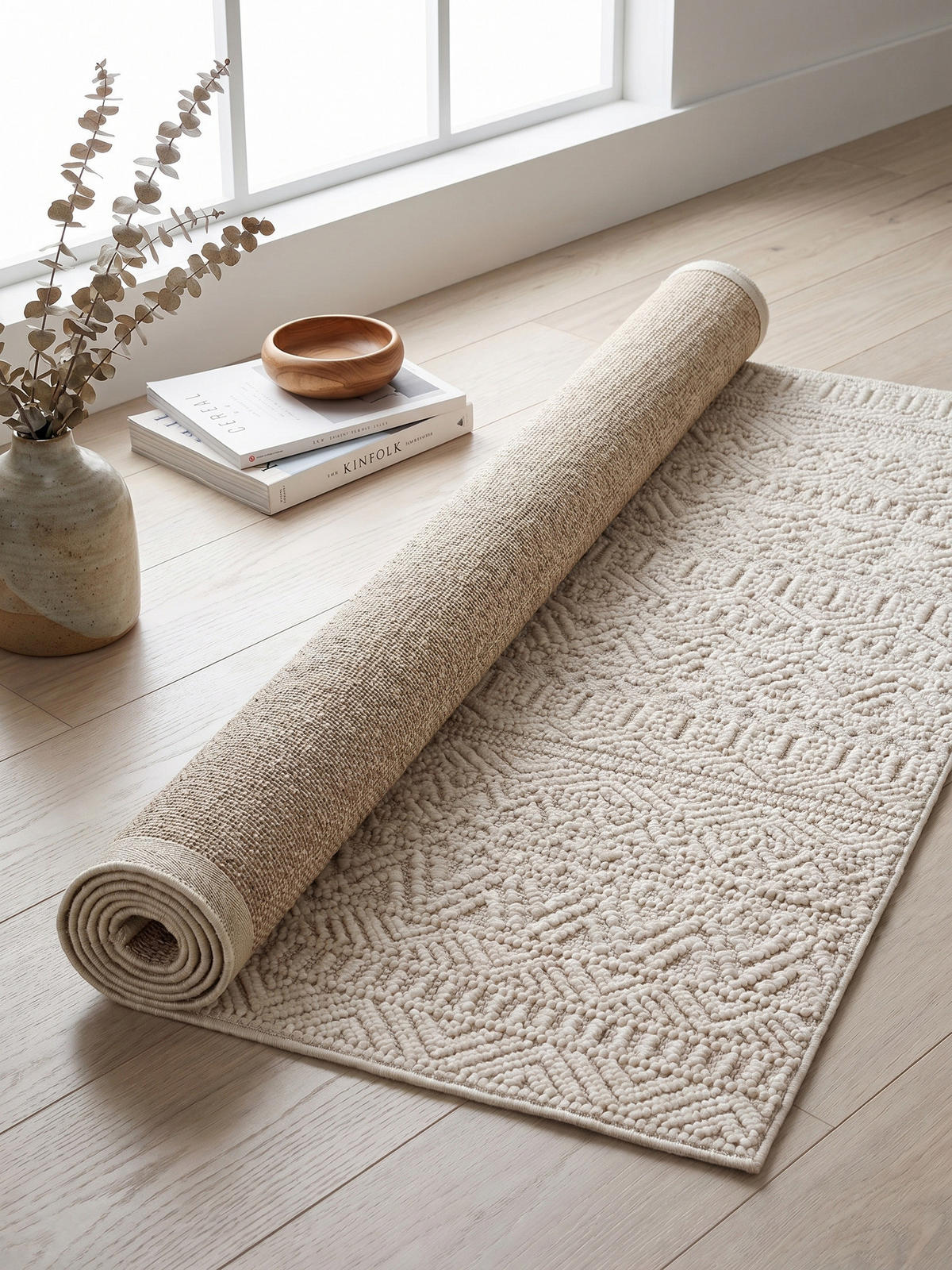 TEPPICH Flachgewebe LANGAU in Creme, mit Ethno-Streifen, 80 x 250 cm - Creme, Textil (80/250cm) - KADIMA DESIGN
