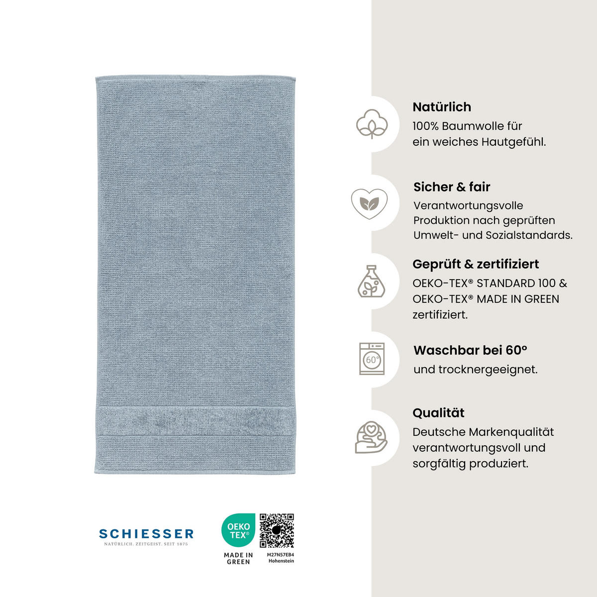 HANDTUCHSET Turin - 4-teilig - 50 x 100 cm - Hellblau - Hellblau, Textil (50/100cm) - SCHIESSER