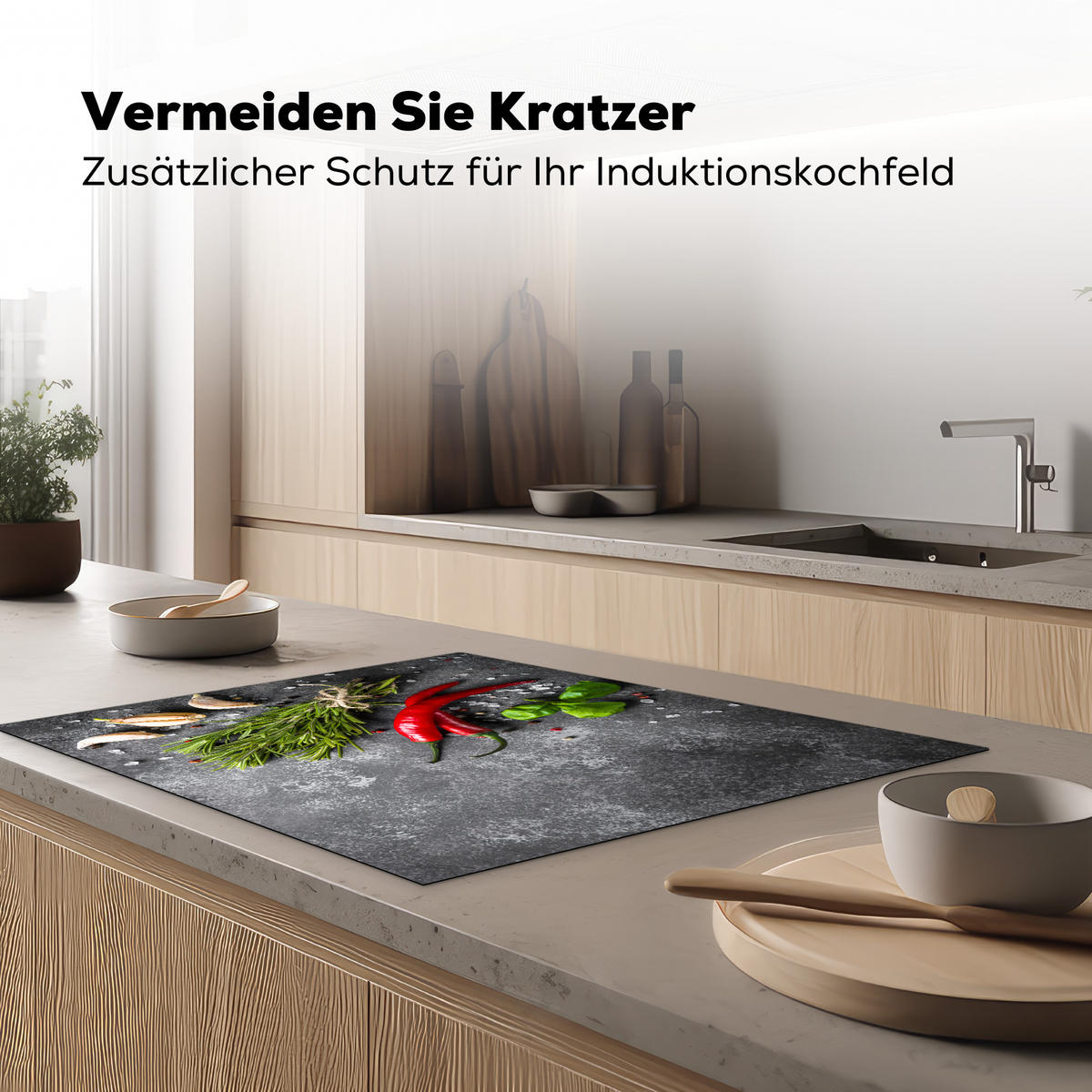 HERDABDECKPLATTE Pfeffer - Kräuter - Gewürze - Beton Induktionsmatte 77x59 cm - Rot, Kunststoff (77/59/0.2cm) - MuchoWow