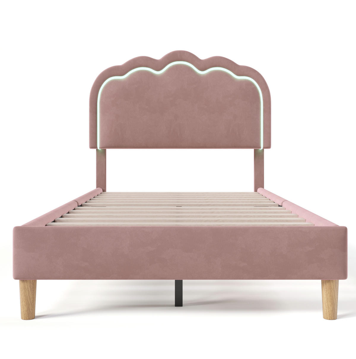 SAMT-POLSTERBETT 90/200 cm mit LED-Beleuchtung und verstellbarem Kopfteil - Pink, Textil (90/200cm) - BEAOK