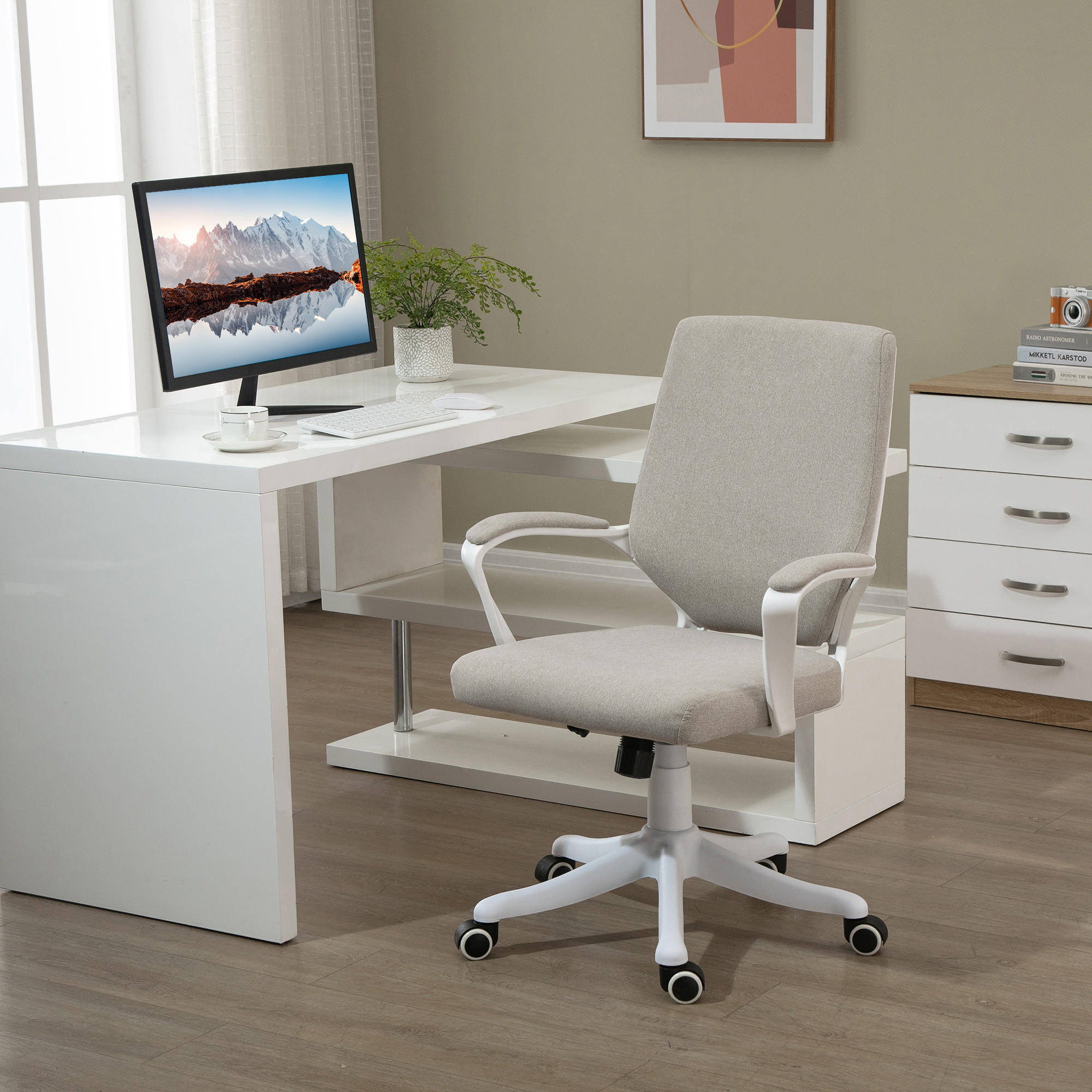 BÜROSTUHL, Polyester, Nylon, Beige+Weiß - Sandfarben, Kunststoff (69/100/62cm) - Vinsetto