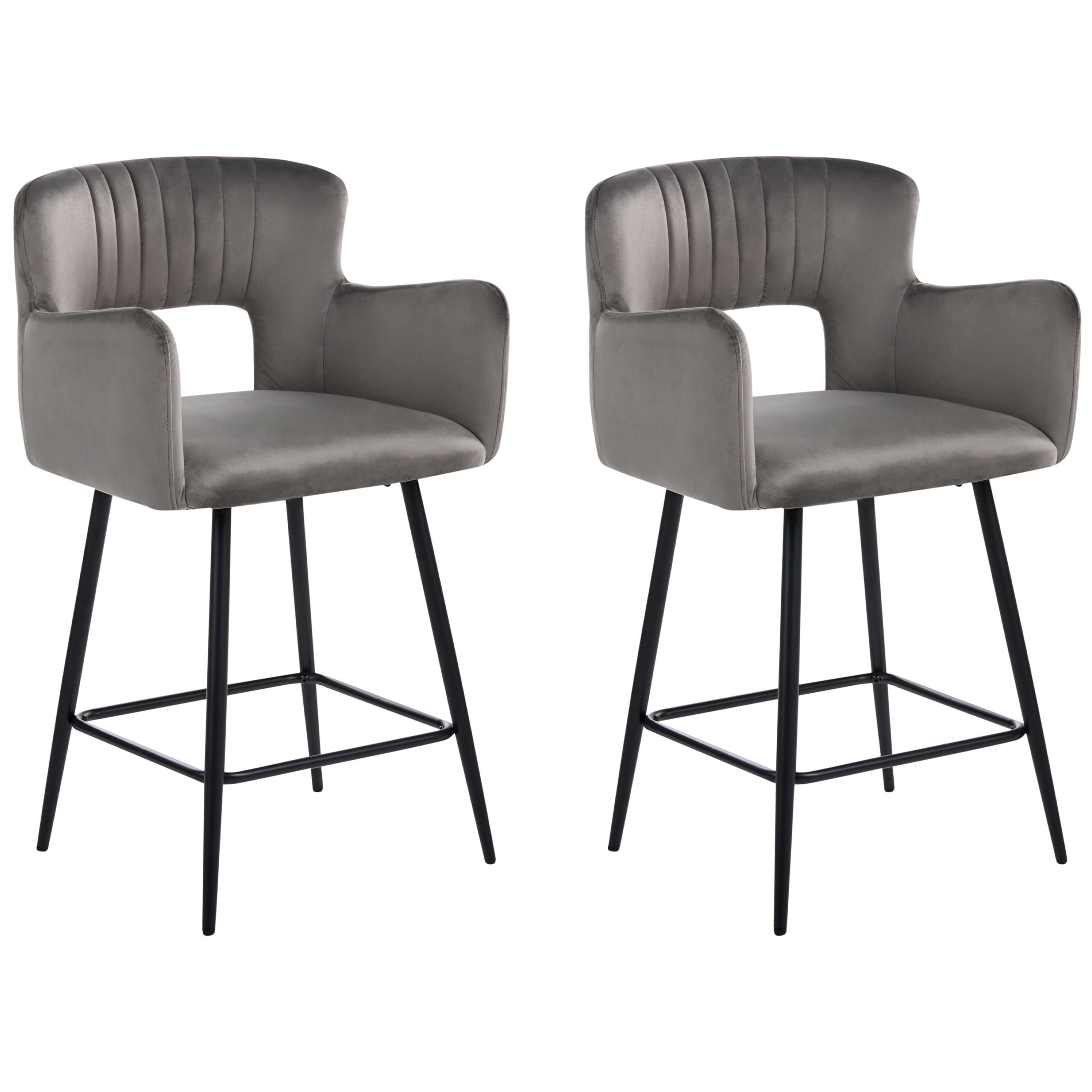 BARSTUHL 2er-Set Samtstoff Hellgrau Sanilac - Hellgrau, Textil (53/94/51cm) - Beliani