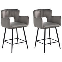 BARSTUHL 2er-Set Samtstoff Hellgrau Sanilac - Hellgrau, Textil (53/94/51cm) - Beliani