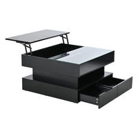 COUCHTISCH LED Schwarz höhenverstellbar 2 Schubladen 80x80x45cm - Schwarz, Holzwerkstoff (80/80/45cm) - FLIEKS