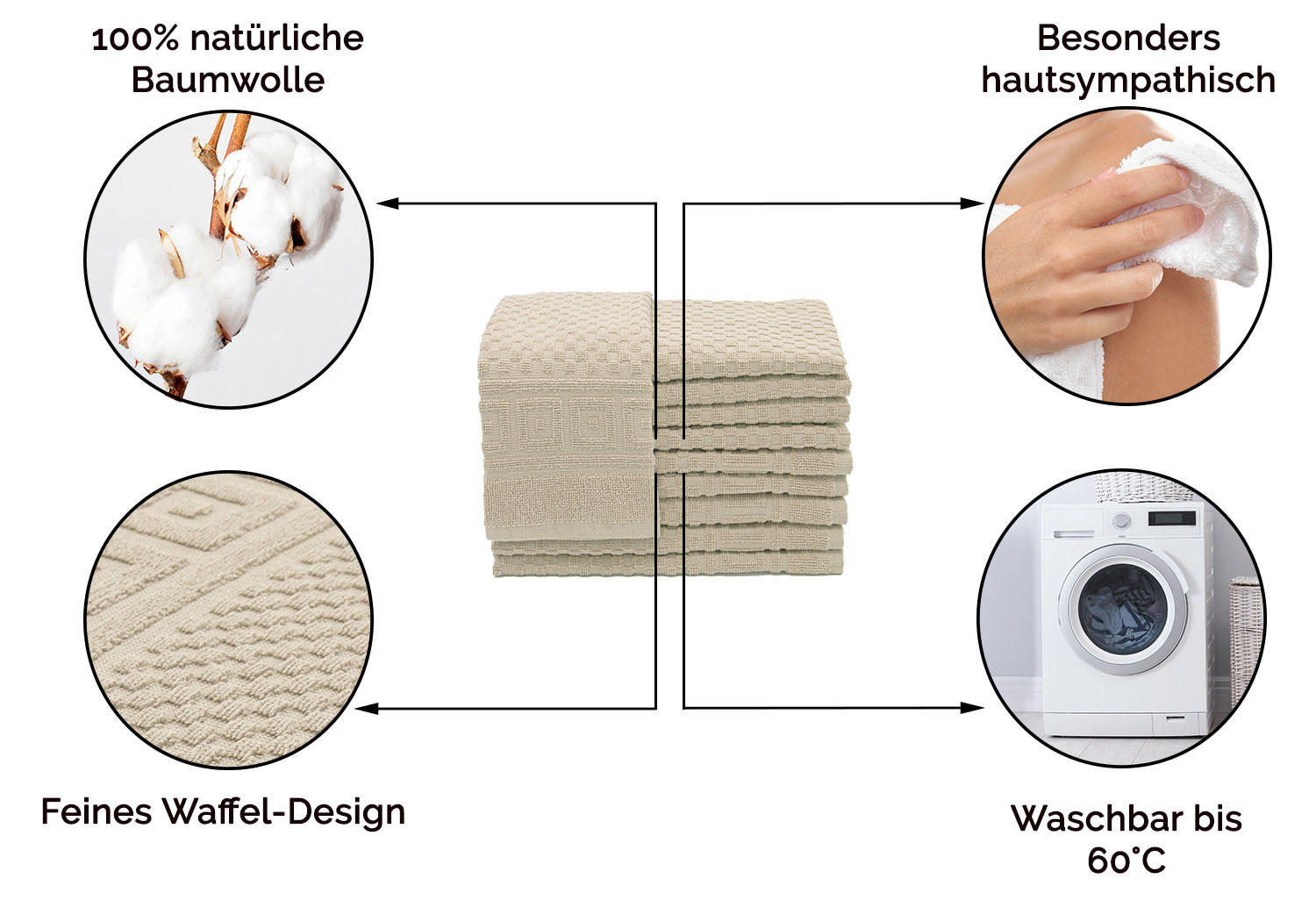 GÄSTETÜCHER, 10er-Set, 30x50 cm, 100% Baumwolle, Braun - Cappuccino, Textil (30/50cm) - Zollner