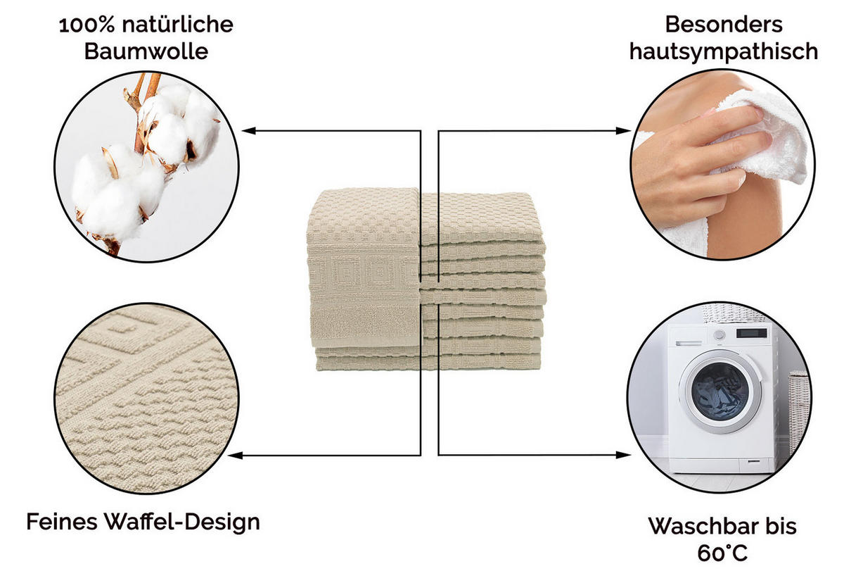 GÄSTETÜCHER, 10er-Set, 30x50 cm, 100% Baumwolle, Braun - Cappuccino, Textil (30/50cm) - Zollner
