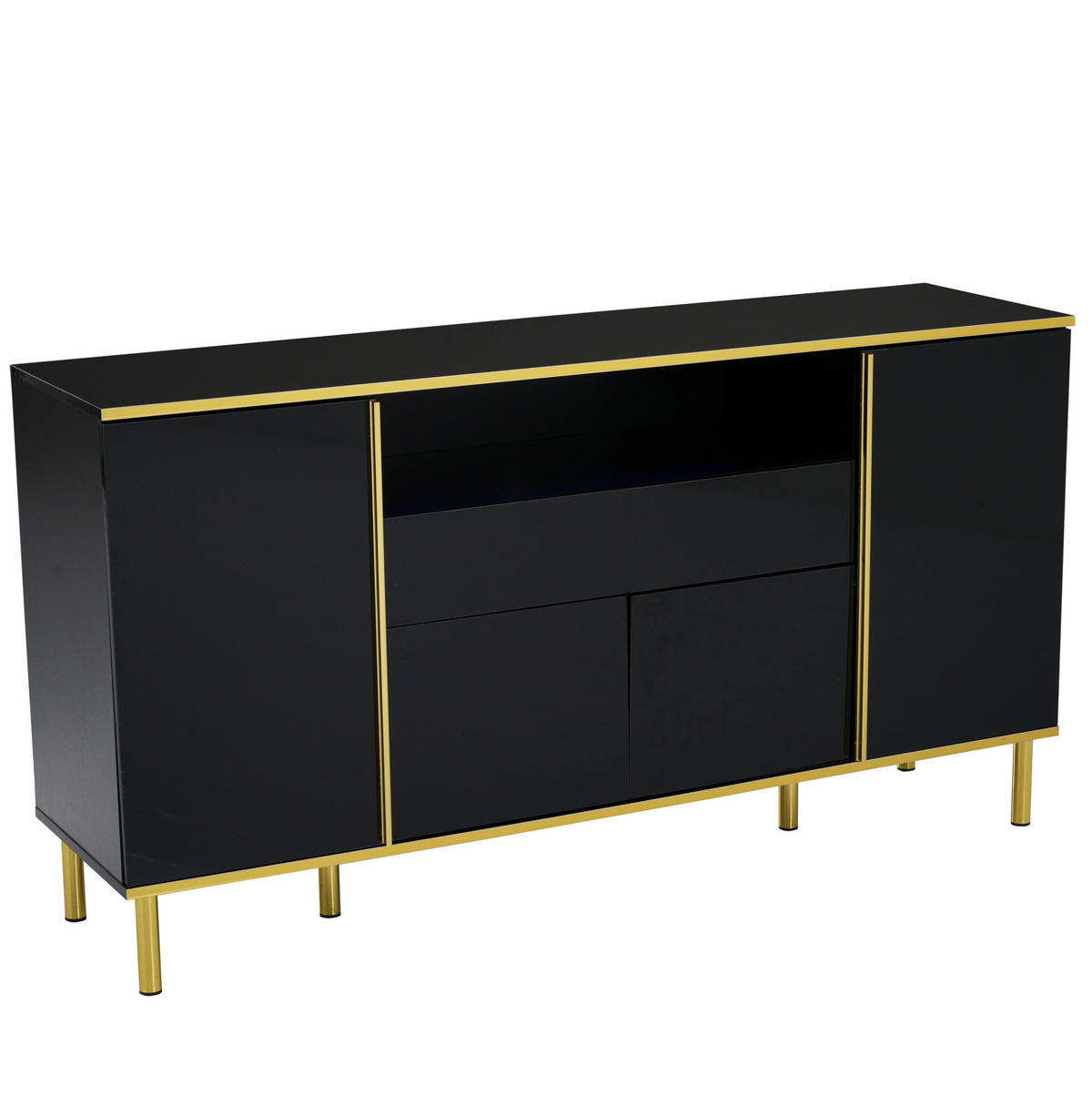 SIDEBOARD Hochglanz 150 x 40 x 80 cm Schwarz mit LED - Schwarz, Holzwerkstoff (150/80/40cm) - Meubliv
