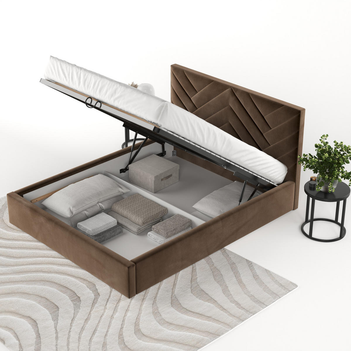 POLSTERBETT Arco 180/200 cm Braun im Kronos Stoff - Schwarz/Naturfarben, Holz/Holzwerkstoff (180/200cm) - AltaBeds