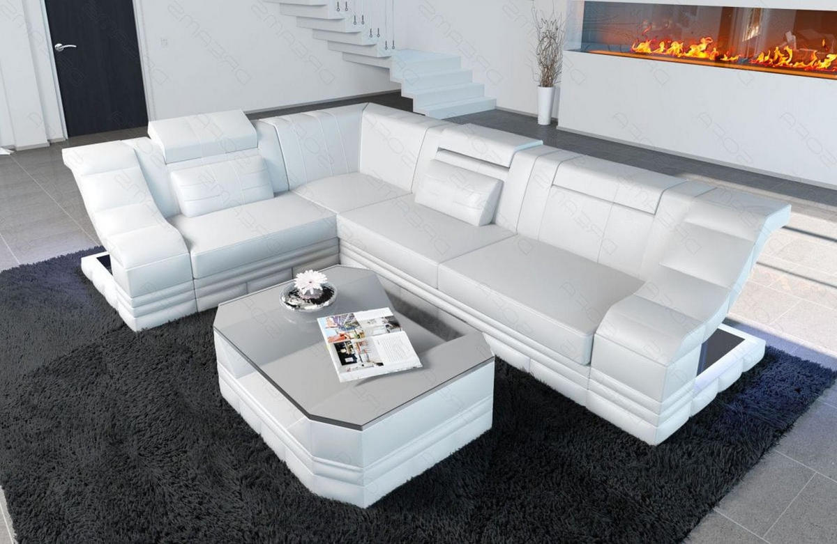 COUCH Bianchi Weiß Büffelleder - Weiß, Leder (271/196cm)