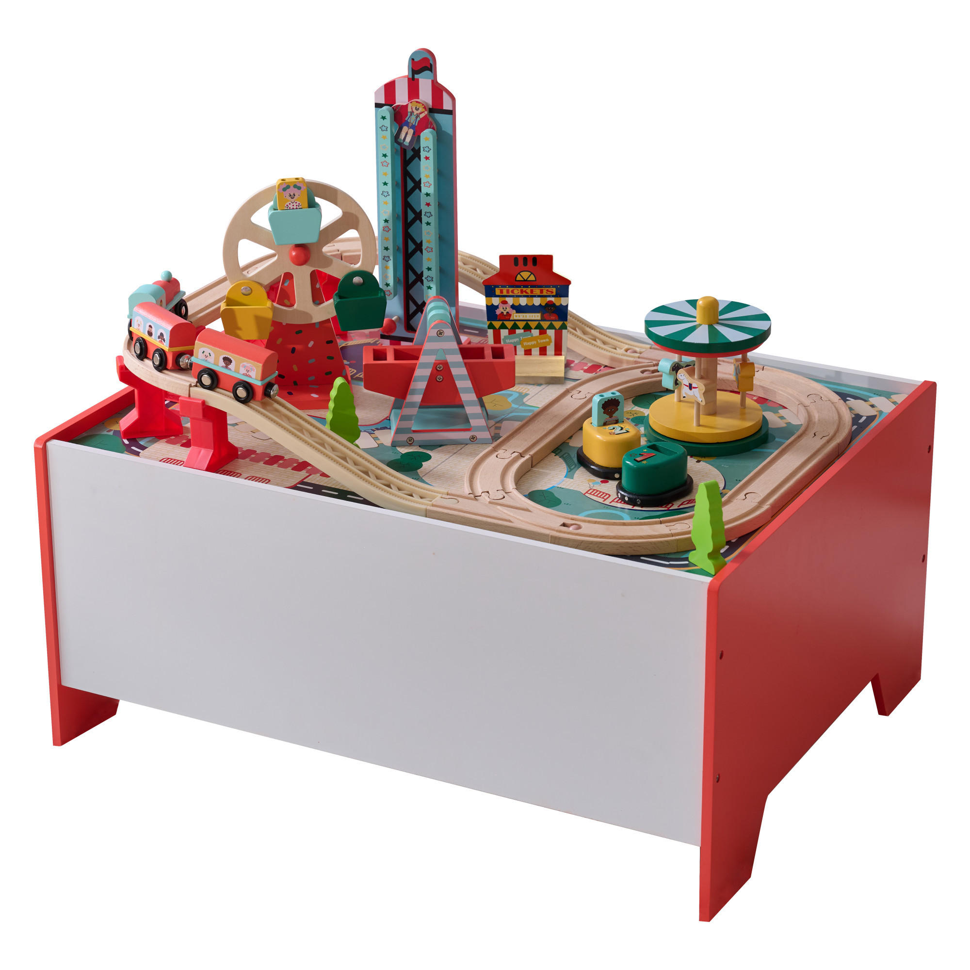 EISENBAHN Spieltisch mit 6 Mini-Spielen & Aufbewahrung, Mehrfarbig, 30cm - Multicolor, Holzwerkstoff (47/62cm) - Teamson Kids