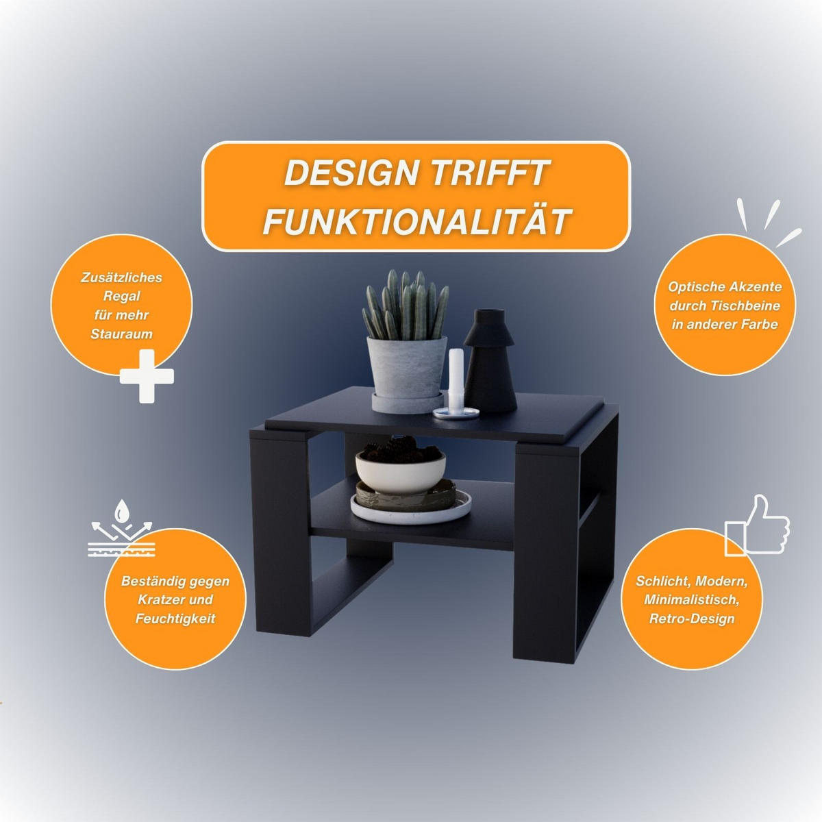 COUCHTISCH Holzwerkstoff rechteckig stabil Schwarz 44/54/63cm - Schwarz, Holzwerkstoff (54/63/44cm) - CraftPAK