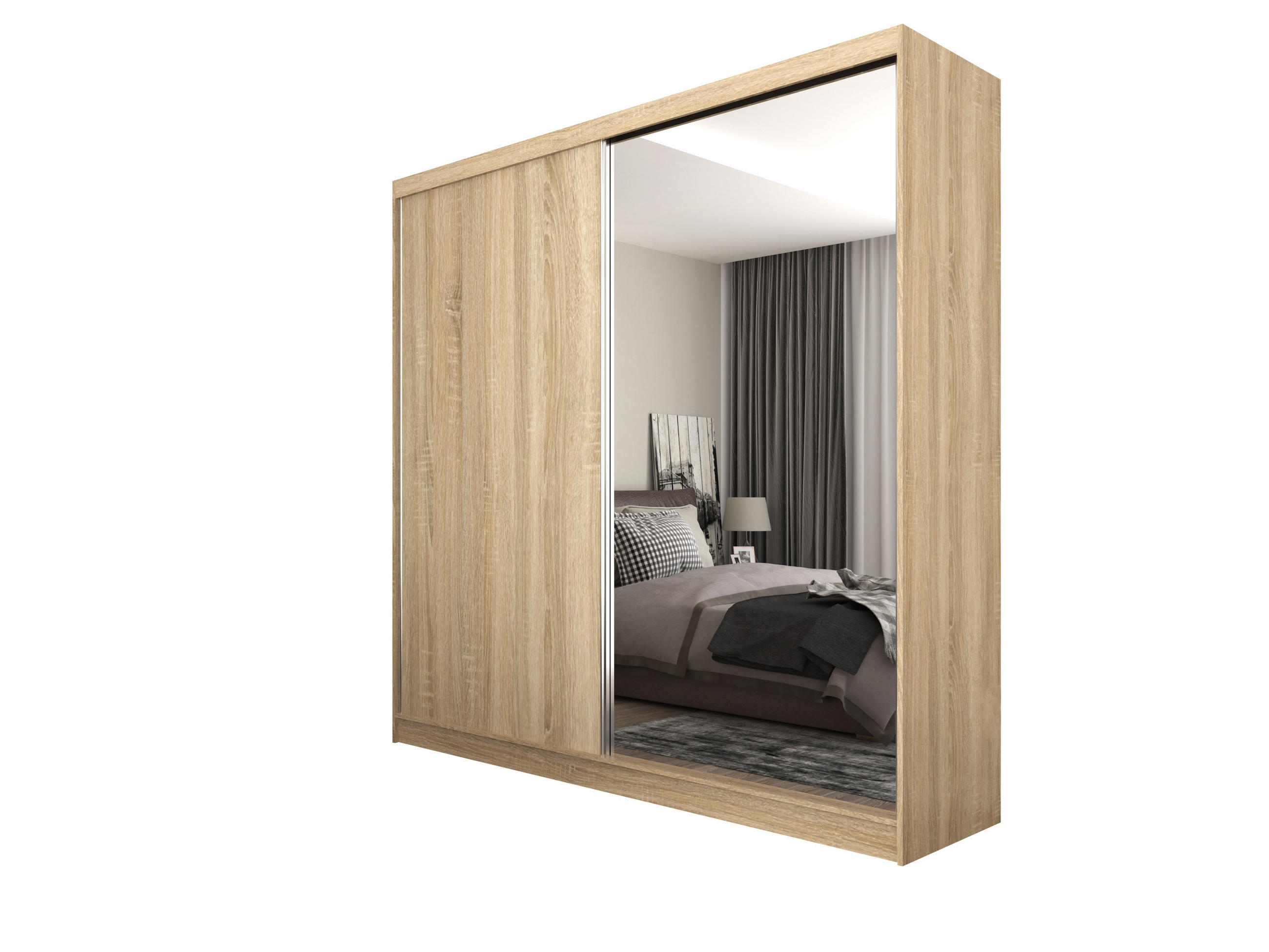 SCHWEBETÜRENSCHRANK PATRIZIA 200/216/61 cm 2-türig mit Spiegel Sonoma Eiche - Sonoma Eiche, Holzwerkstoff (200/216/61cm) - MASSENO
