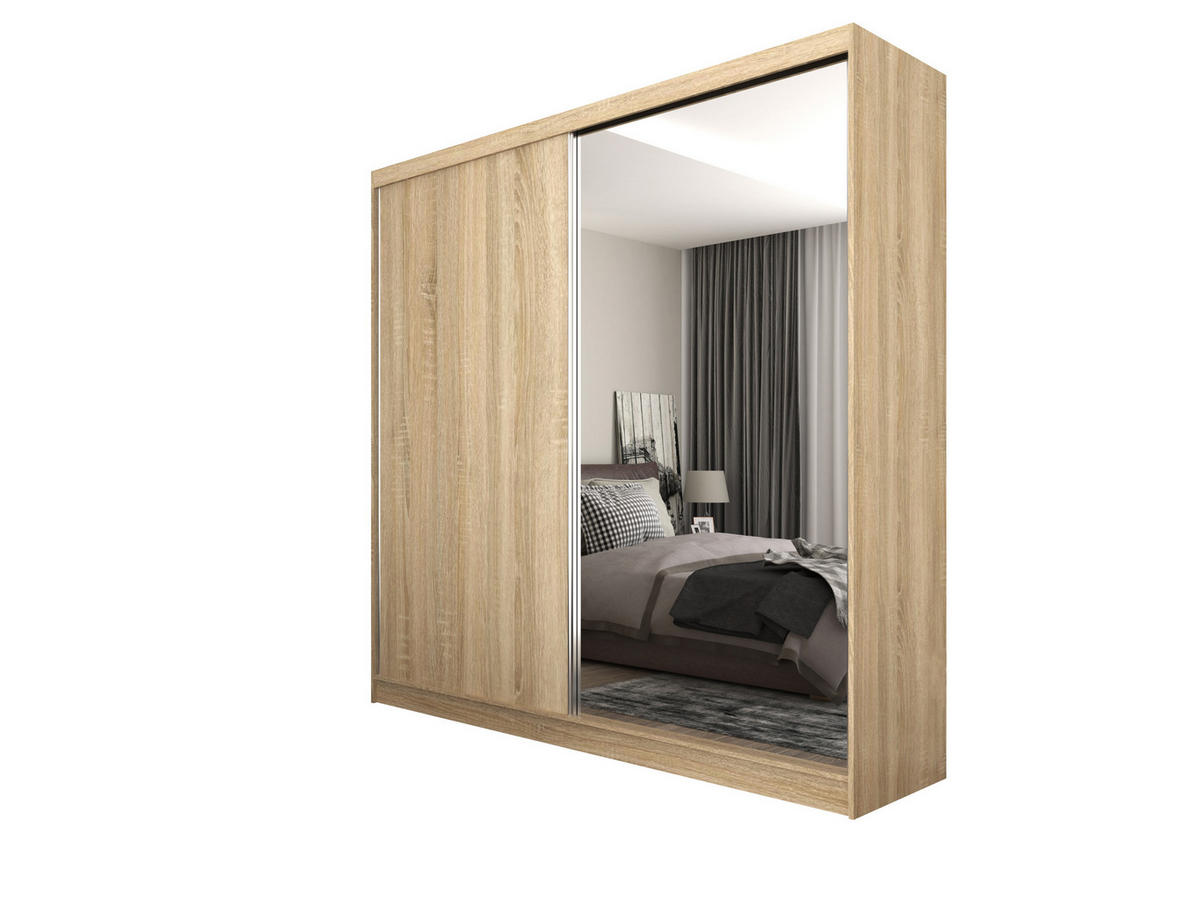 SCHWEBETÜRENSCHRANK PATRIZIA 200/216/61 cm 2-türig mit Spiegel Sonoma Eiche - Sonoma Eiche, Holzwerkstoff (200/216/61cm) - MASSENO