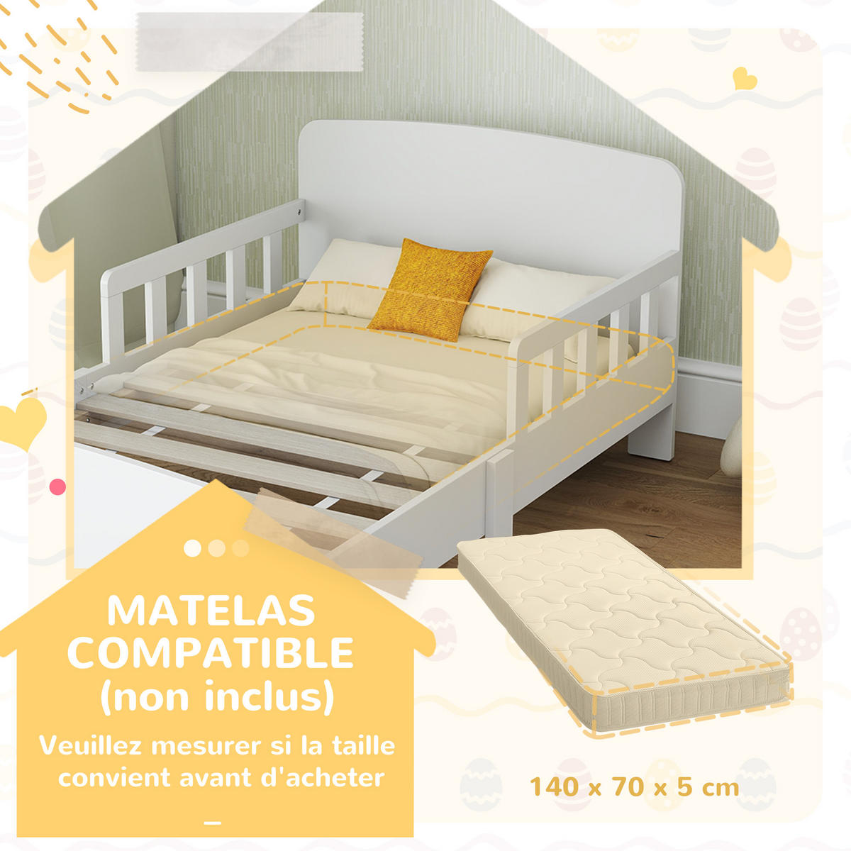 KINDERBETT 140x70 cm DE-14618 mit hohen Sicherheitsgittern Weiß - Weiß, Holzwerkstoff (70/140cm) - ComfortXL