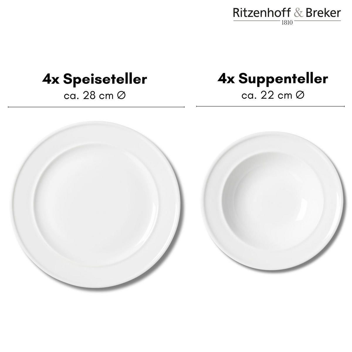 TAFELSERVICE Simple weiß 8er Set - Weiß, Keramik (1/1/1cm) - Ritzenhoff Breker