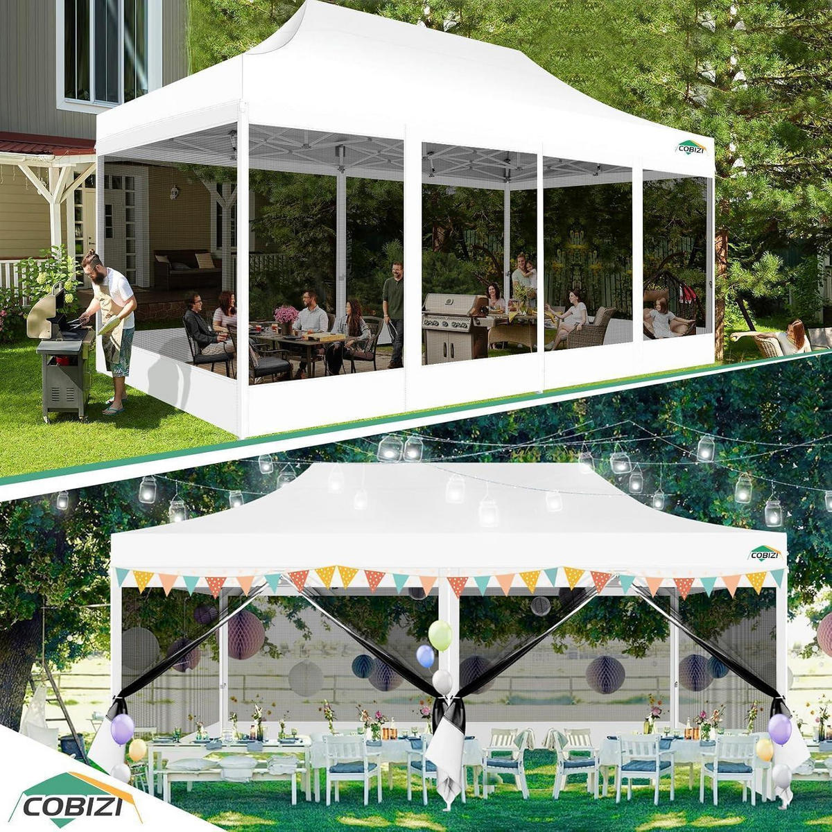 FALTPAVILLON 3x6m Wasserdicht mit 6 Mesh-Seitenwänden Weiß - Weiß, Textil (300/335/600cm)