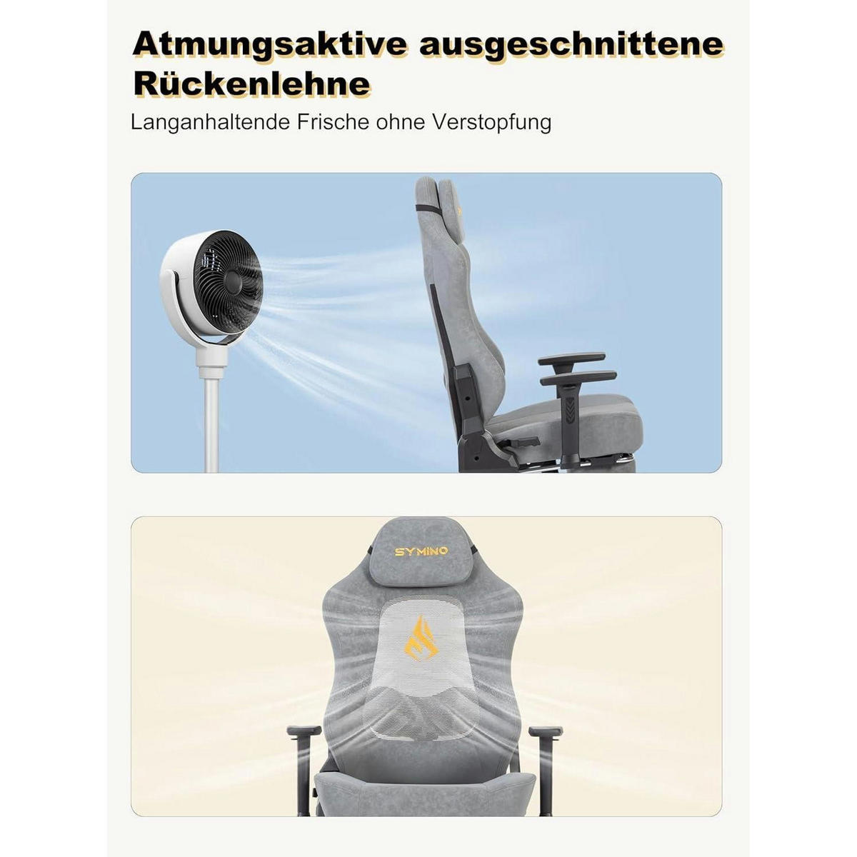 GAMING Stuhl mit atmungsaktiver Rückenlehne und 3D-Lendenwirbelstütze Grau - Grau, Kunststoff (54/135/58cm)
