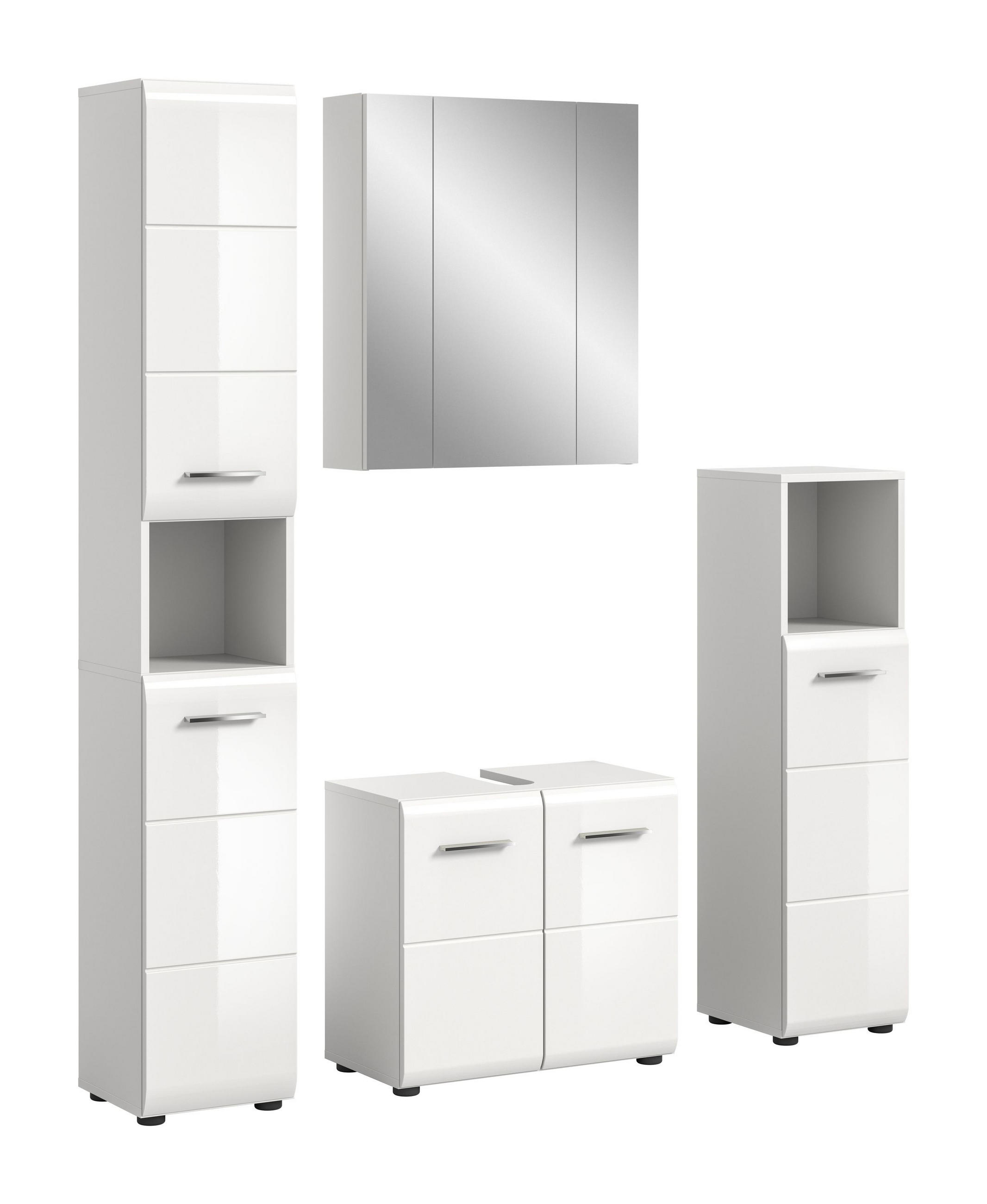 BADEZIMMER 4 tlg. Alba Bad in weiß und weiß hochglanz B/H/T: 150x185x30 cm - Weiß, Holz (150/185/30cm)