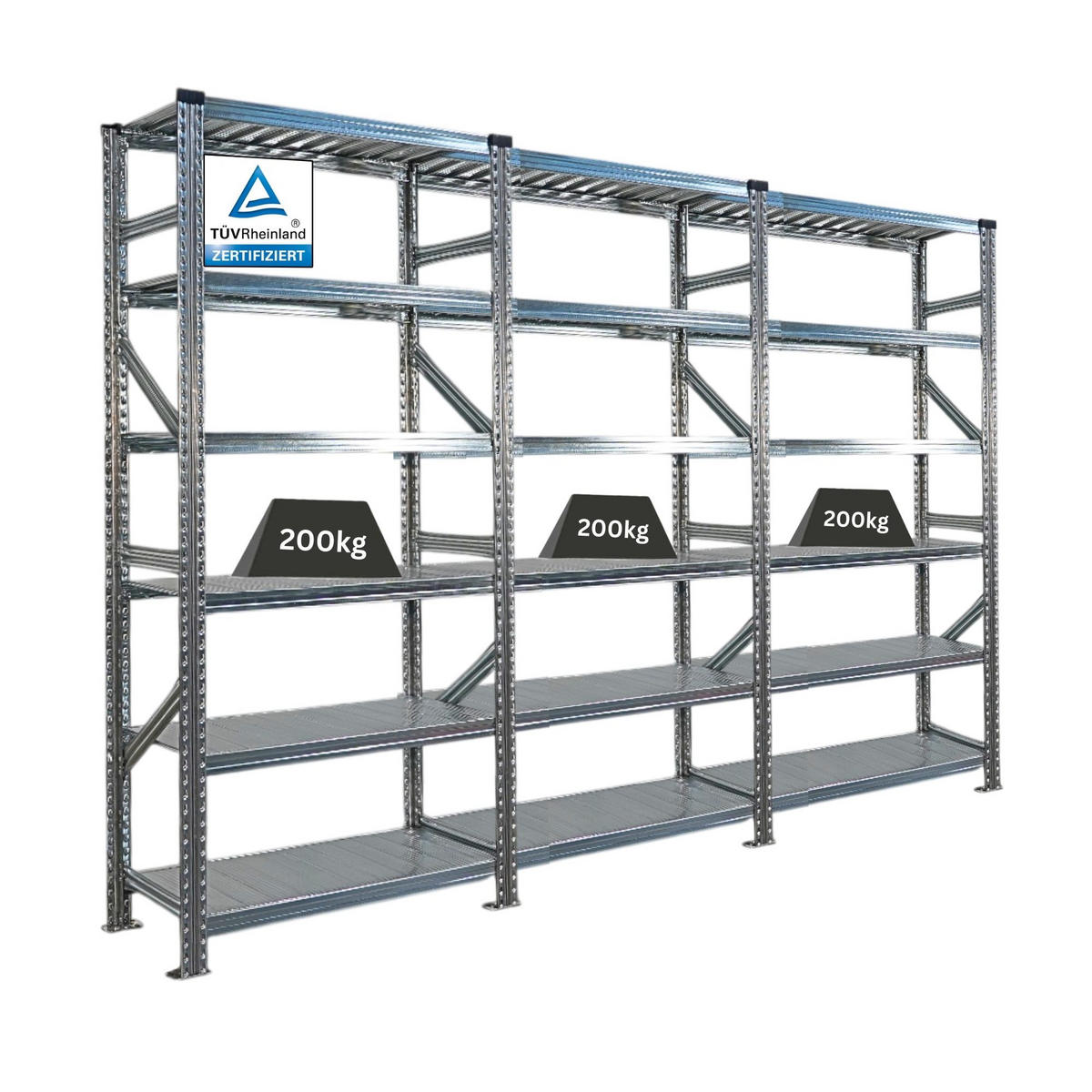 FACHBODENREGAL Proximo Stecksystem 210x270x40cm 6 Ebenen Beidseitig nutzbar Verzinkt - Silberfarben, Metall (270/210/40cm) - PROREGAL