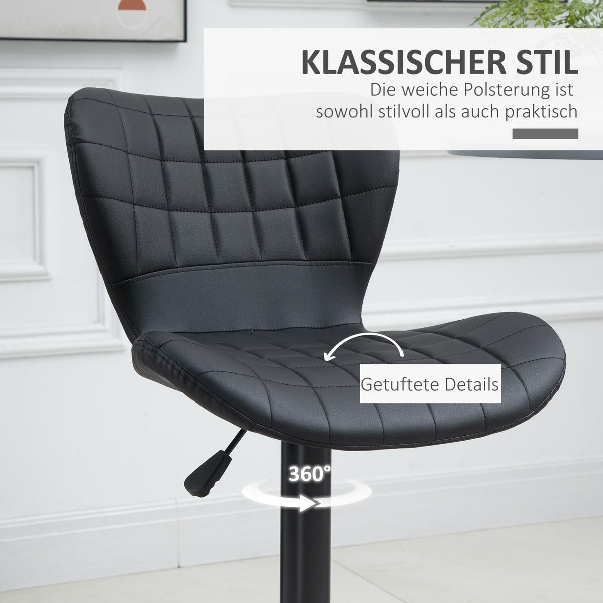 BARHOCKER 2er-Set höhenverstellbar drehbar Schwarz 57/58/87–107 cm - Schwarz, Leder (51.5/109/47cm) - MIVRAY