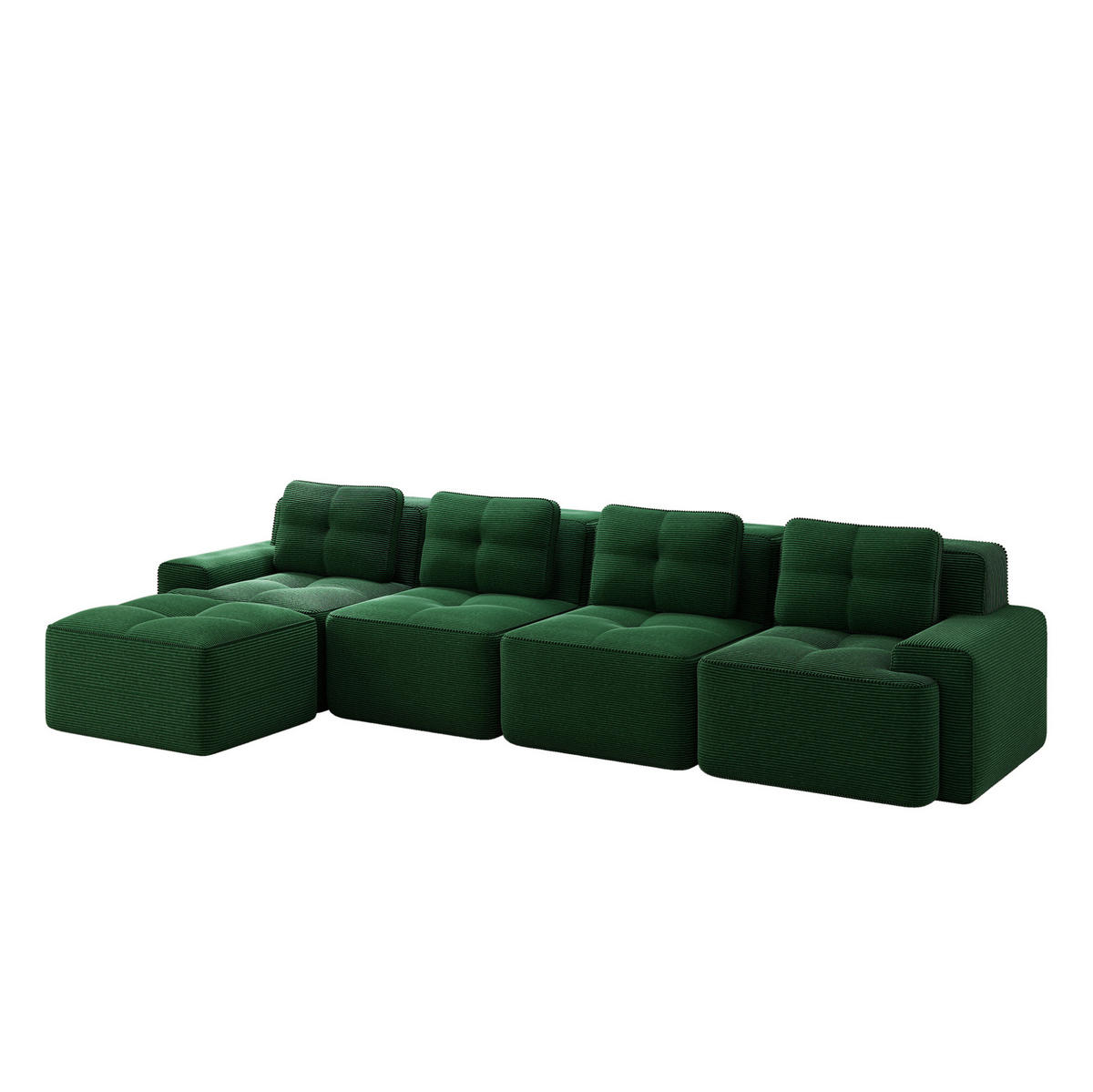 SOFA modular 4-Sitzer mit Chaiselongue Cord Grün - Grün, Kunststoff (177/382cm) - Meubliv