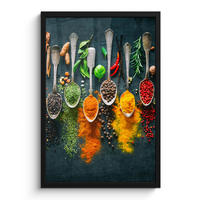 GERAHMTES BILD Kräuter - Gewürze - Löffel 40x60 cm - Currygelb, Papier (40/60cm) - MuchoWow