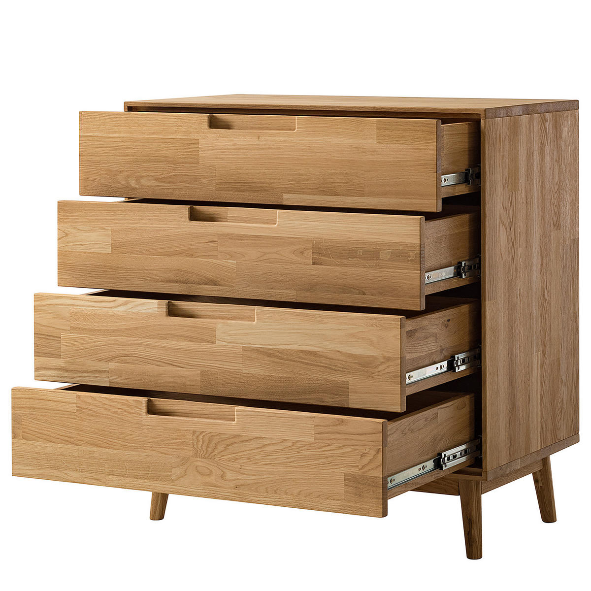KOMMODE - Eiche massiv - Eiche - Eichefarben, Eichenholz/Holz (80/90/40cm) - home24