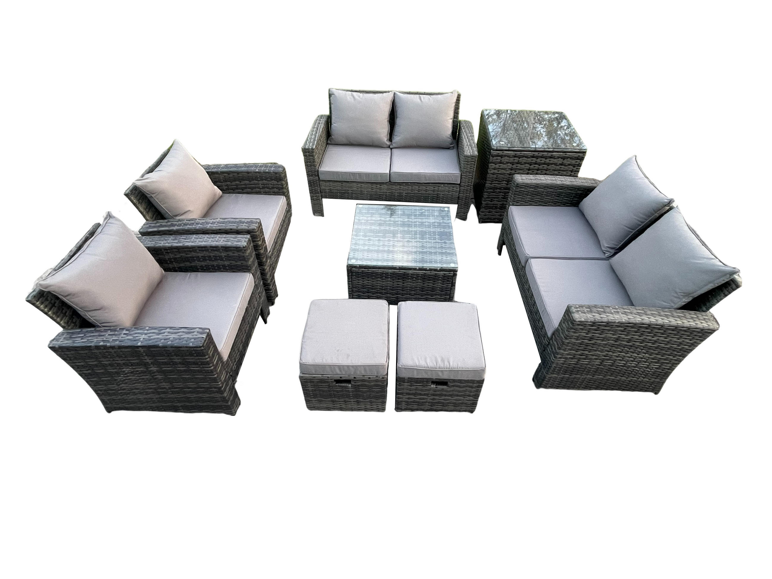 GARTENSOFA SET mit Couchtisch Polyrattan Dunkelgrau 8-Sitzer - Dunkelgrau, Metall - Fimous