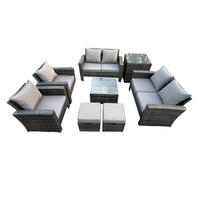 GARTENSOFA SET mit Couchtisch Polyrattan Dunkelgrau 8-Sitzer - Dunkelgrau, Metall - Fimous