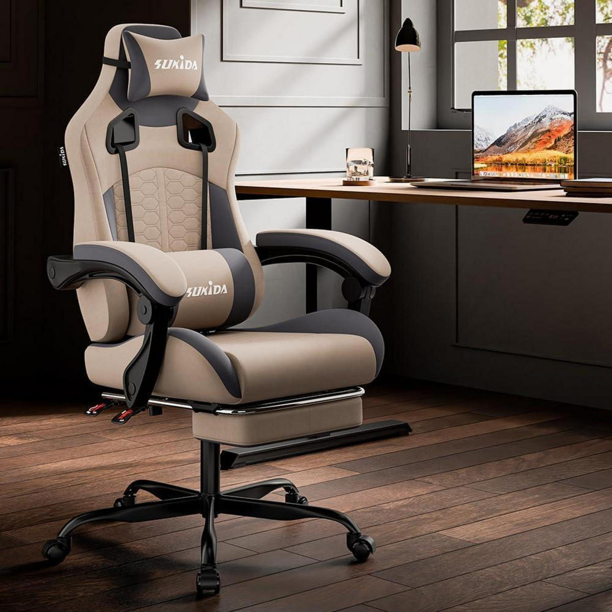 GAMING Stuhl mit Fußstütze Beige - Beige, Textil (57/45/52cm)