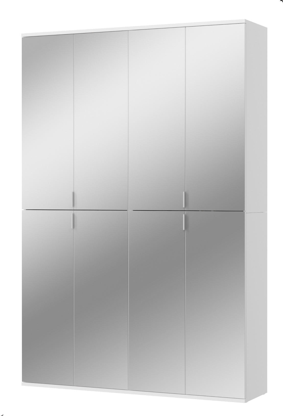 SCHUHSCHRANK weiß 122 cm, Garderobe 8 Türen mit Spiegel, Garderobenmöbel - Weiß Hochglanz/Silberfarben, Holzwerkstoff/Kunststoff (122/193/34cm) - Inn.Furn