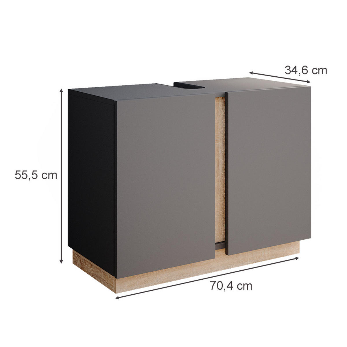 WASCHBECKENUNTERSCHRANK Gloria Anthrazit 70.4 x 55.5 cm mit 2 Türen - Anthrazit, Holzwerkstoff (70.4/55.5/34.6cm) - Vicco