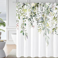 DUSCHVORHANG Eukalyptus Grün Blätter Pflanzen Aquarell und Dekoration Badezimmer floral 180 x 180 cm - Weiß, Textil (180/180cm) - MCBOSON