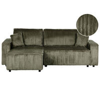 ECKSCHLAFSOFA 3-Sitzer Cord Grün mit Stauraum rechtsseitig Abacka - Grün, Textil (247/147cm) - Beliani