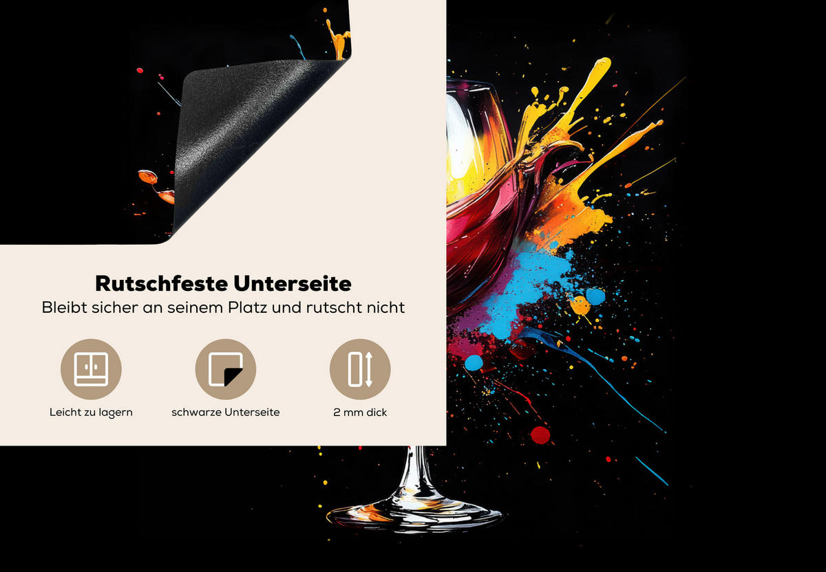 HERDABDECKPLATTE Wein - Glas - Graffiti - Getränk - Rot - Farbe 75x52 cm - Weinrot, Kunststoff (75/0.2/52cm) - MuchoWow