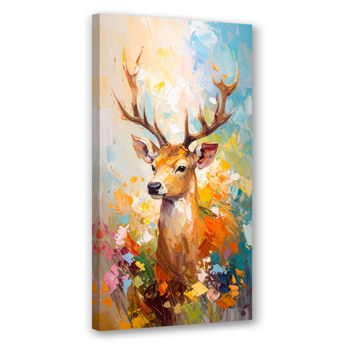 LEINWANDBILD Bunte Hirsche Ölgemälde-Effekt 50x100cm - Multicolor, Textil (50/100cm) - Feeby