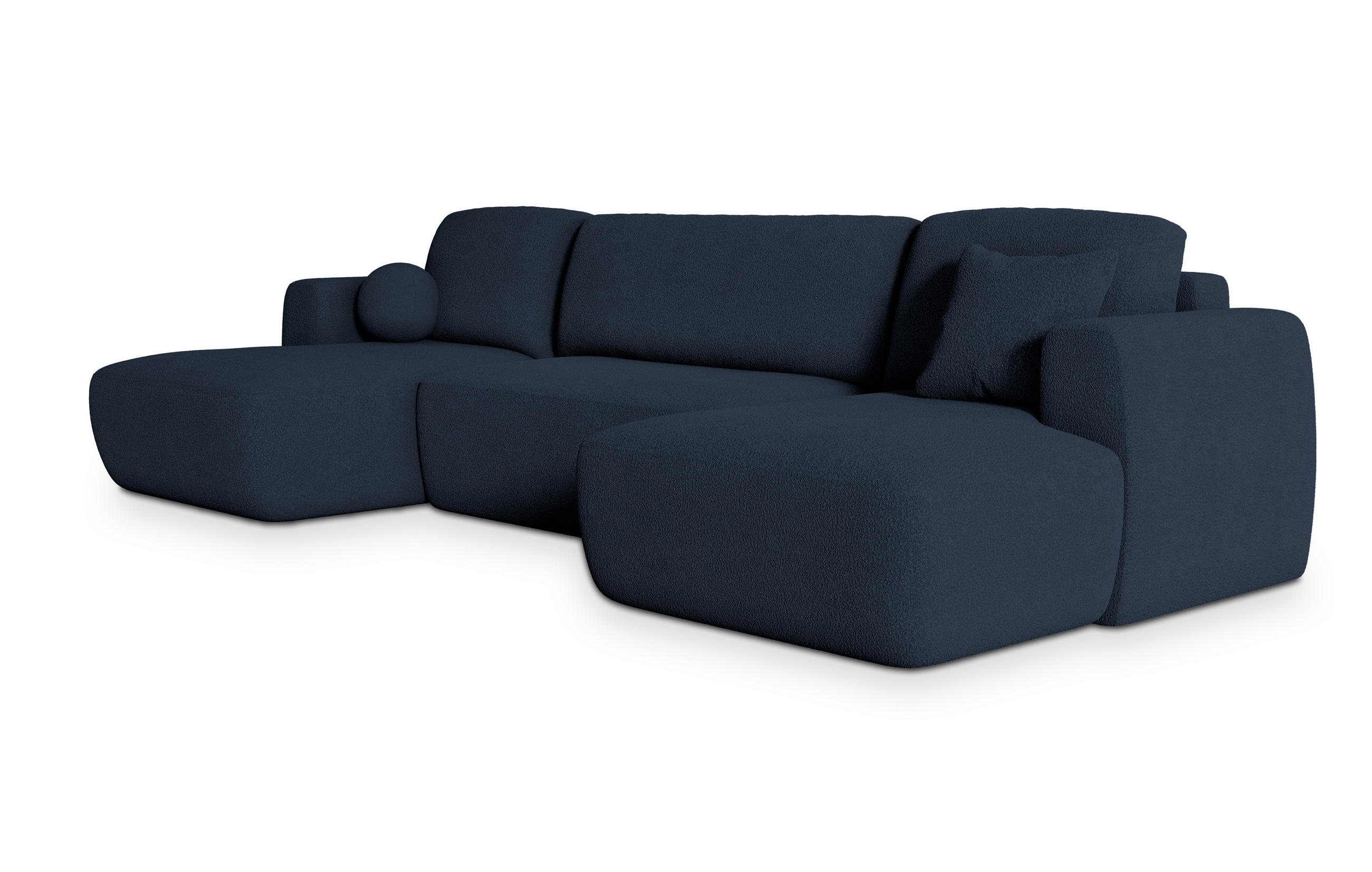WOHNLANDSCHAFT SENTUM N Blau Boucle-Stoff mit Schlaffunktion - Blau, Holz (330/90/148cm) - MASSENO