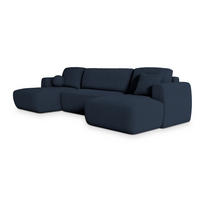 WOHNLANDSCHAFT SENTUM N Blau Boucle-Stoff mit Schlaffunktion - Blau, Holz (330/90/148cm) - MASSENO