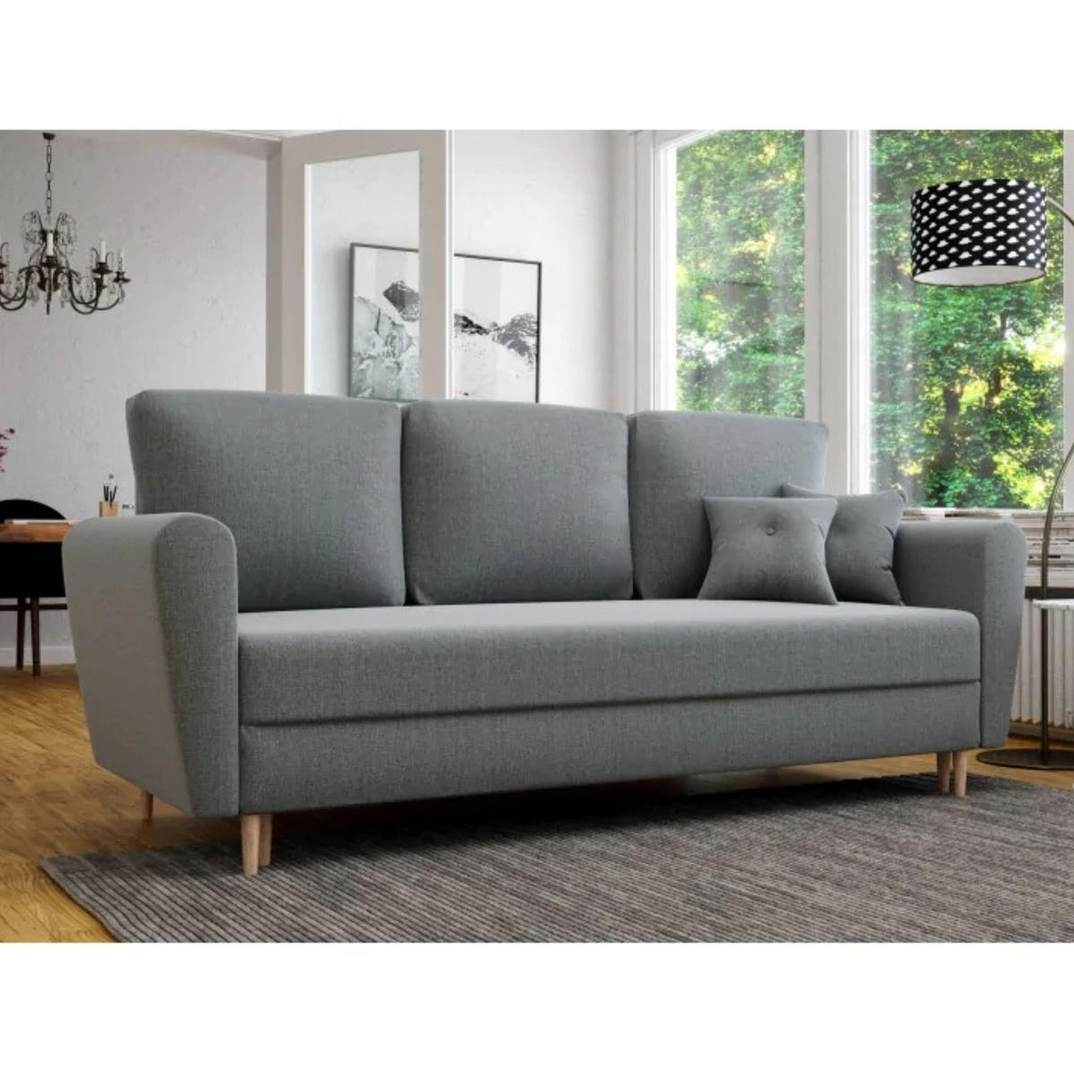 SCHLAFSOFA LILI, Sofa mit Schlaffunktion und Bettkasten, Farbe: Hellgrau, Veloursstoff - Hellgrau, Textil (229/95/87cm) - Sepro Meble