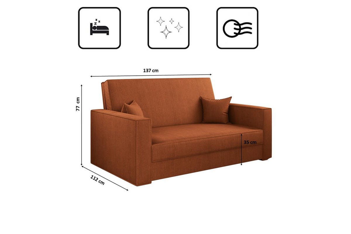 SOFA, Schlaffunktion - America Stoff Poso Ziegel - Orange, Holz (137/77/112cm) - Kaiser Möbel