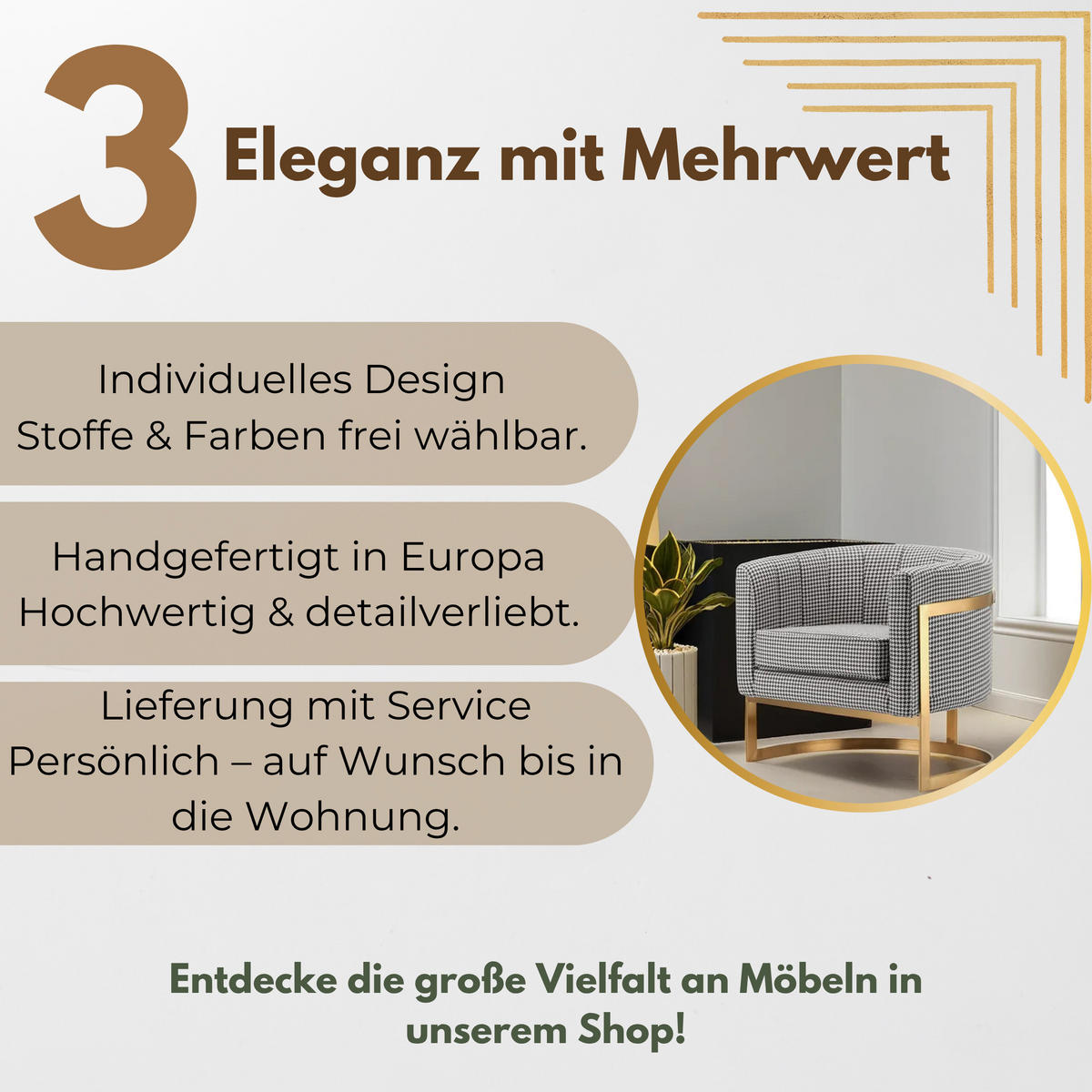 DESIGNSESSEL Sessel mit Edelstahlrahmen Modern Glamour – Pepitamuster - Silberfarben, Textil/Metall (75/71/68cm) - Fortisline