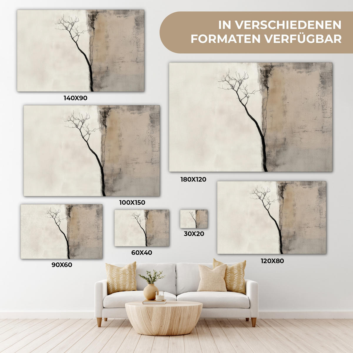 LEINWANDBILD Wabi sabi - Pflanze - Beige Groß 140x90 cm - Taupe, Textil (140/90cm) - MuchoWow