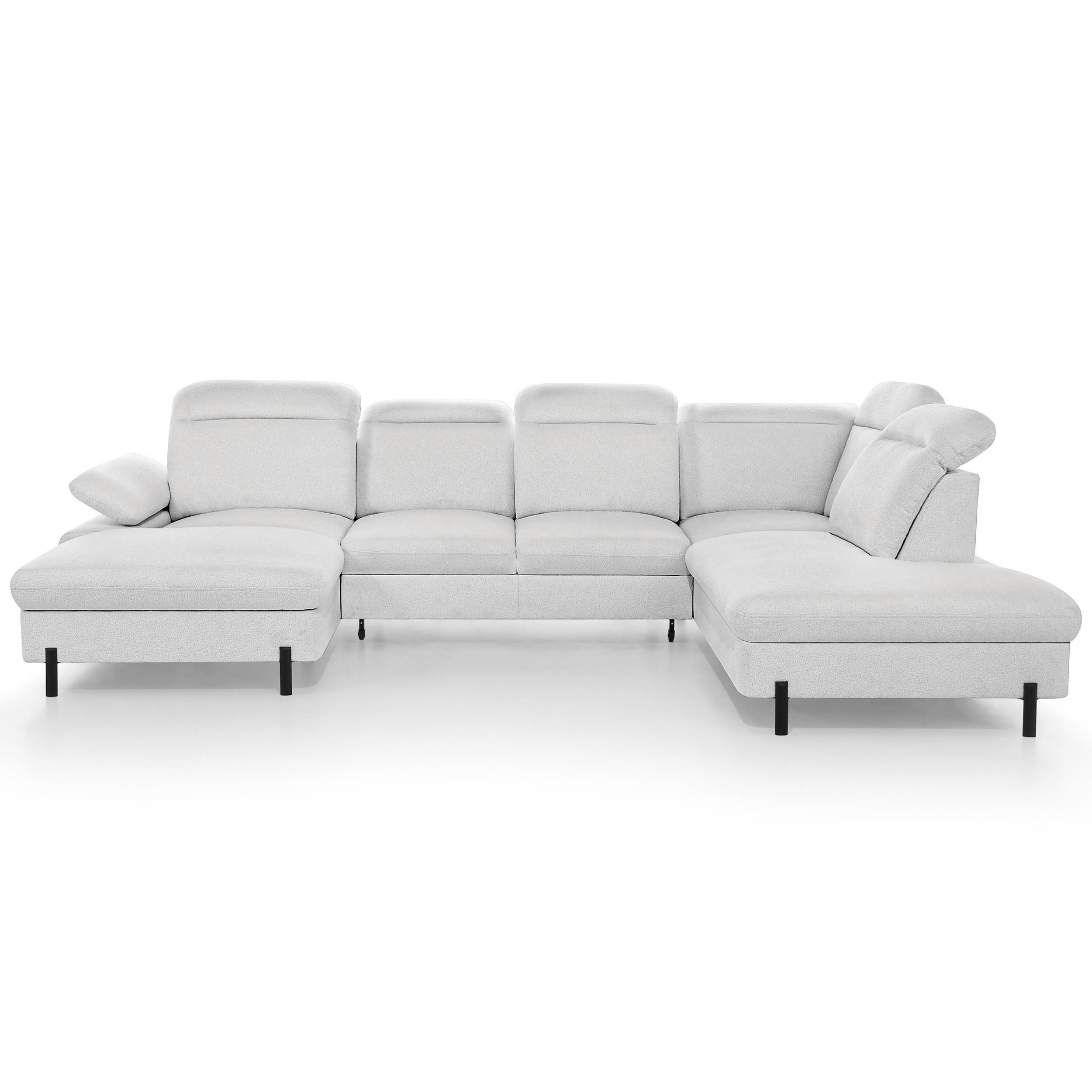 WOHNLANDSCHAFT Sora U mit Schlaffunktion und verstellbarer Sitztiefe, Kopfstützen und Armlehne, 365 cm, Hellgrau, Links - Hellgrau/Schwarz, Textil (365/107/235cm) - Beautysofa